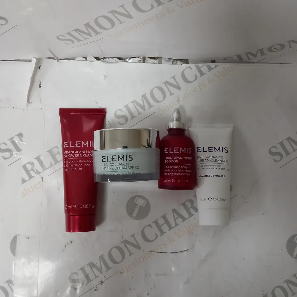 BOX OF 4 ELEMIS BEAUTY PRODUCTS TO INCLUDE PRO COLLAGEN MARINE CREAM, SHOWER CREAM, BODY OIL, ETC. 