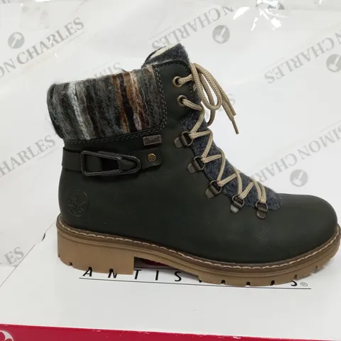 BOXED RIEKER LINING HIKING BOOTS, GREEN/MULTI COLOURED - UK SIZE 6