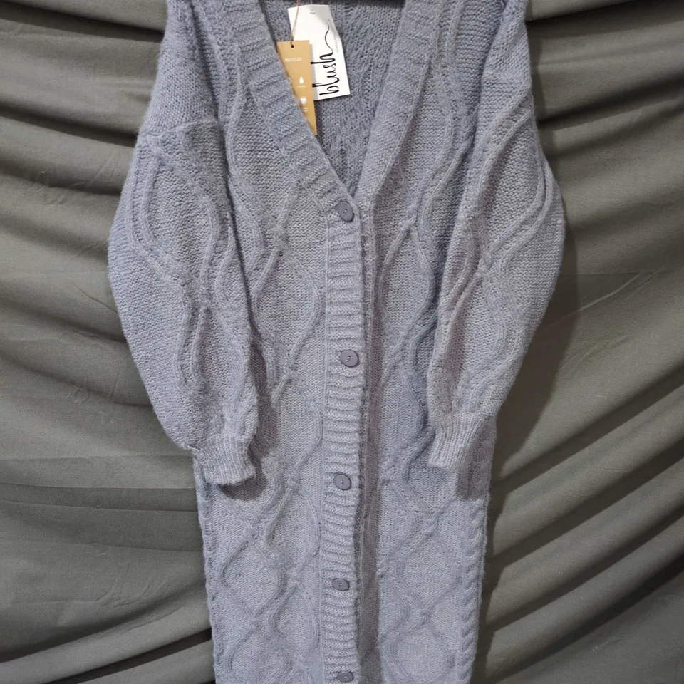 FEELHOO LONG KNITTED CARDIGAN WITH CABLE PATTERN - RECYCLED YARN, GREY, ONE SIZE