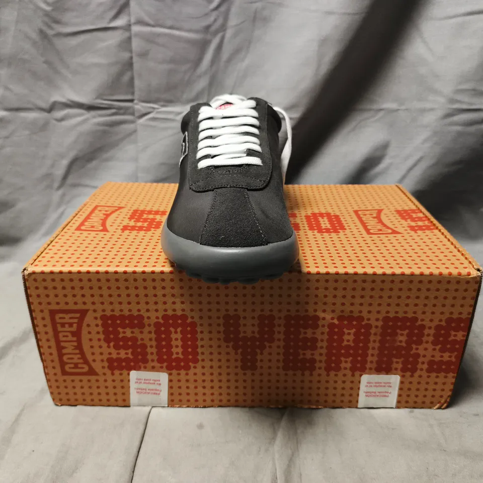 BOXED PAIR OF CAMPER SHOES IN DARK GREY SIZE EU 40