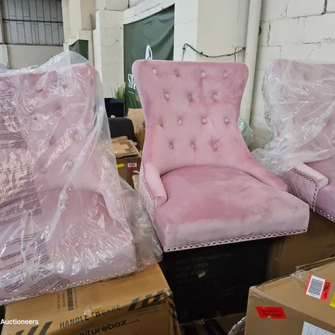 SET OF 3 PINK VELVET DINING CHAIRS