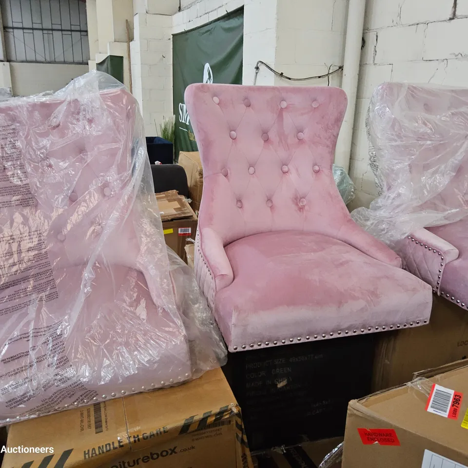 SET OF 3 PINK VELVET DINING CHAIRS