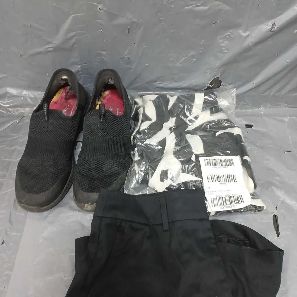 APPROXIMATELY 5 CLOTHING ITEM AND SHOES TO INCLUDE SKECHERS AND SHORTS