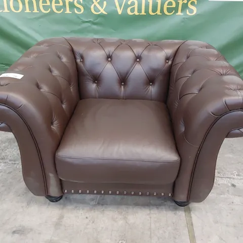 DESIGNER CHESTERFIELD EASY CHAIR CHESTNUT LEATHER