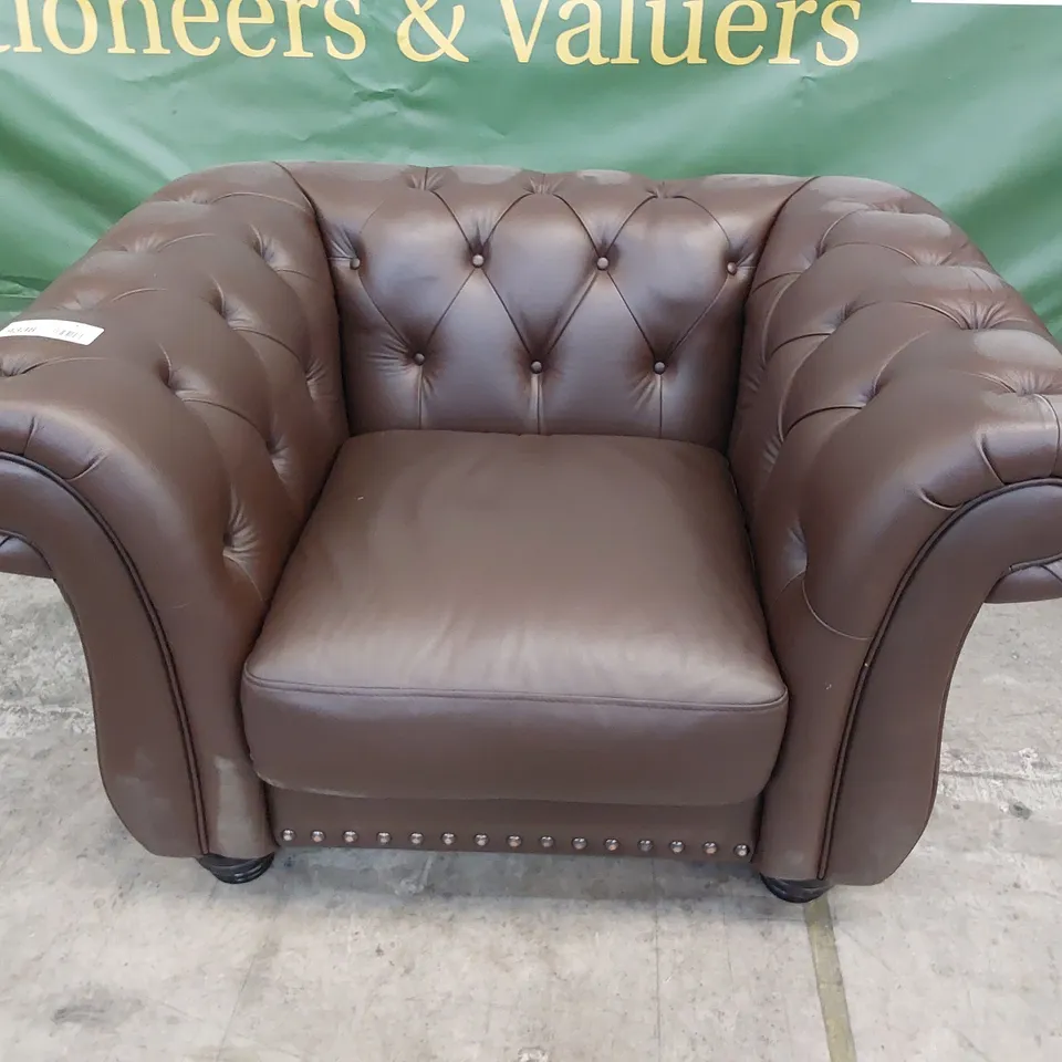 DESIGNER CHESTERFIELD EASY CHAIR CHESTNUT LEATHER 