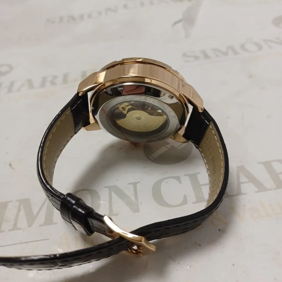 MENS VONLANTHEN AUTOMATIC SKELETON WATCH – V110 - GLASS EXHIBITION BACKCASE – BLACK LEATHER STRAP