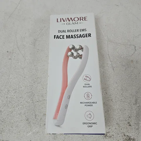 LIVMORE GLAM DUAL ROLLER EMS FACE MASSAGER – RECHARGEABLE, ERGONOMIC GRIP