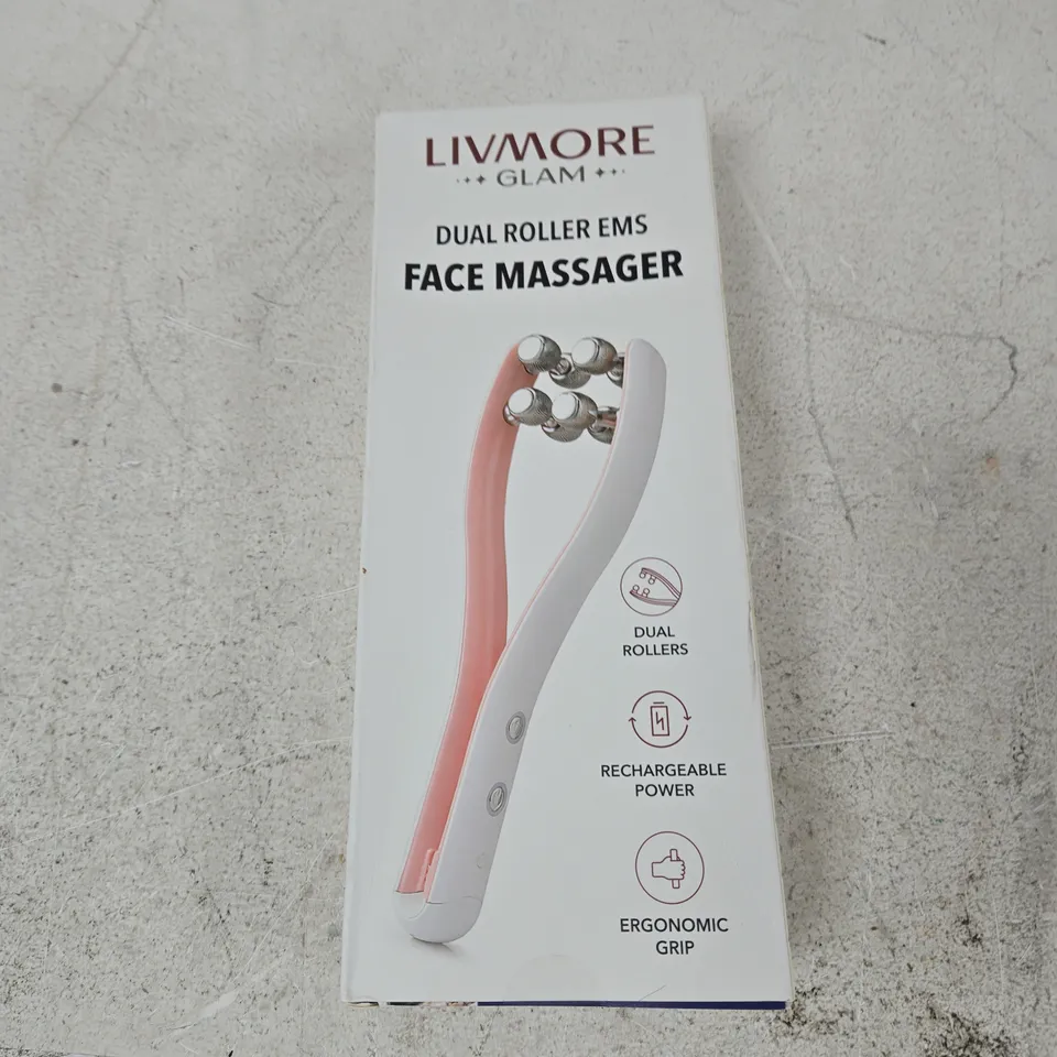 LIVMORE GLAM DUAL ROLLER EMS FACE MASSAGER – RECHARGEABLE, ERGONOMIC GRIP