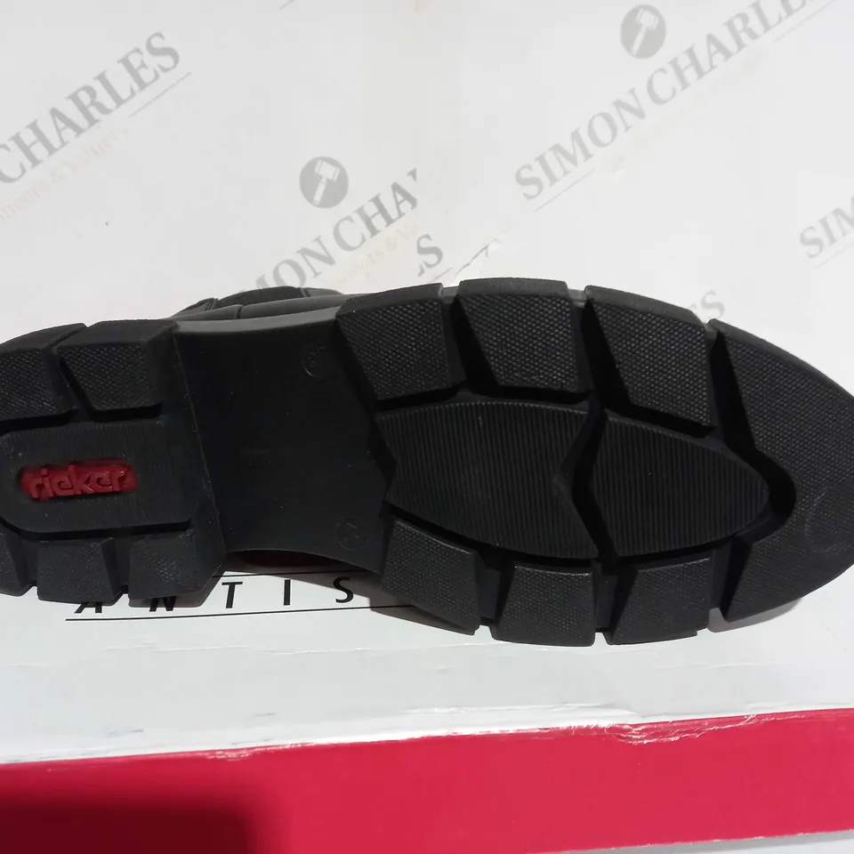 BOXED PAIR OF RIEKER CHUNKY ANKLE BOOTS IN BLACK UK SIZE 6.5