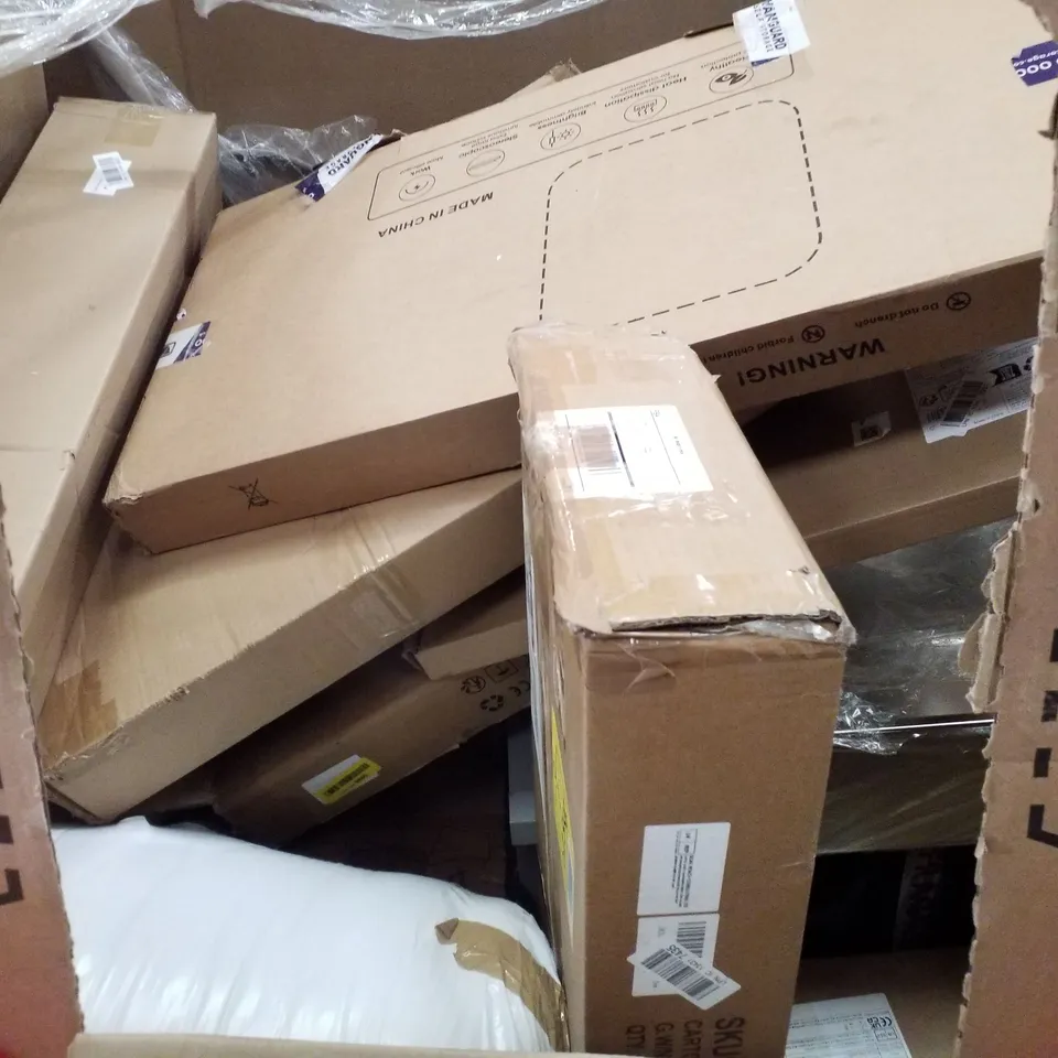 PALLET CONTAINING ASSORTED PRODUCTS INCLUDING WHITE MARBLE SIMPLE FOLDING TABLE, COMPUTER DESK, ARM REST PILLOW & BATHROOM MIRROR 