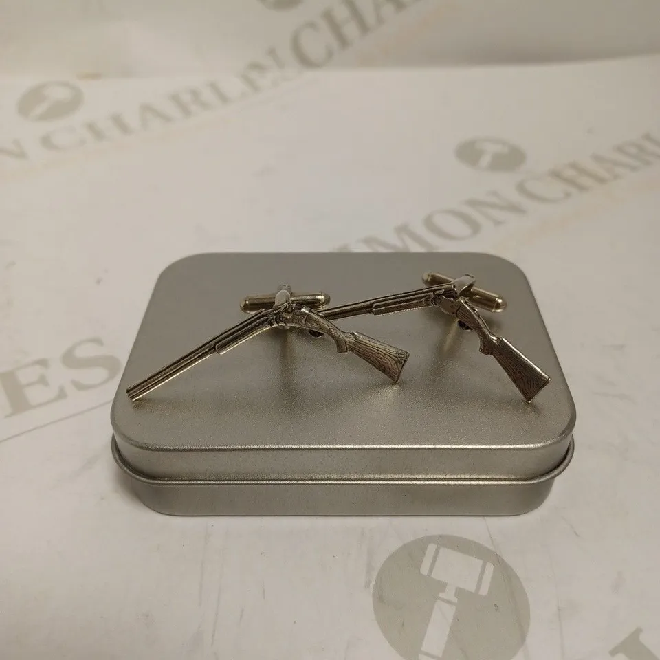 DESIGNER MENS SILVER EFFECT SHOTGUN CUFF LINKS 