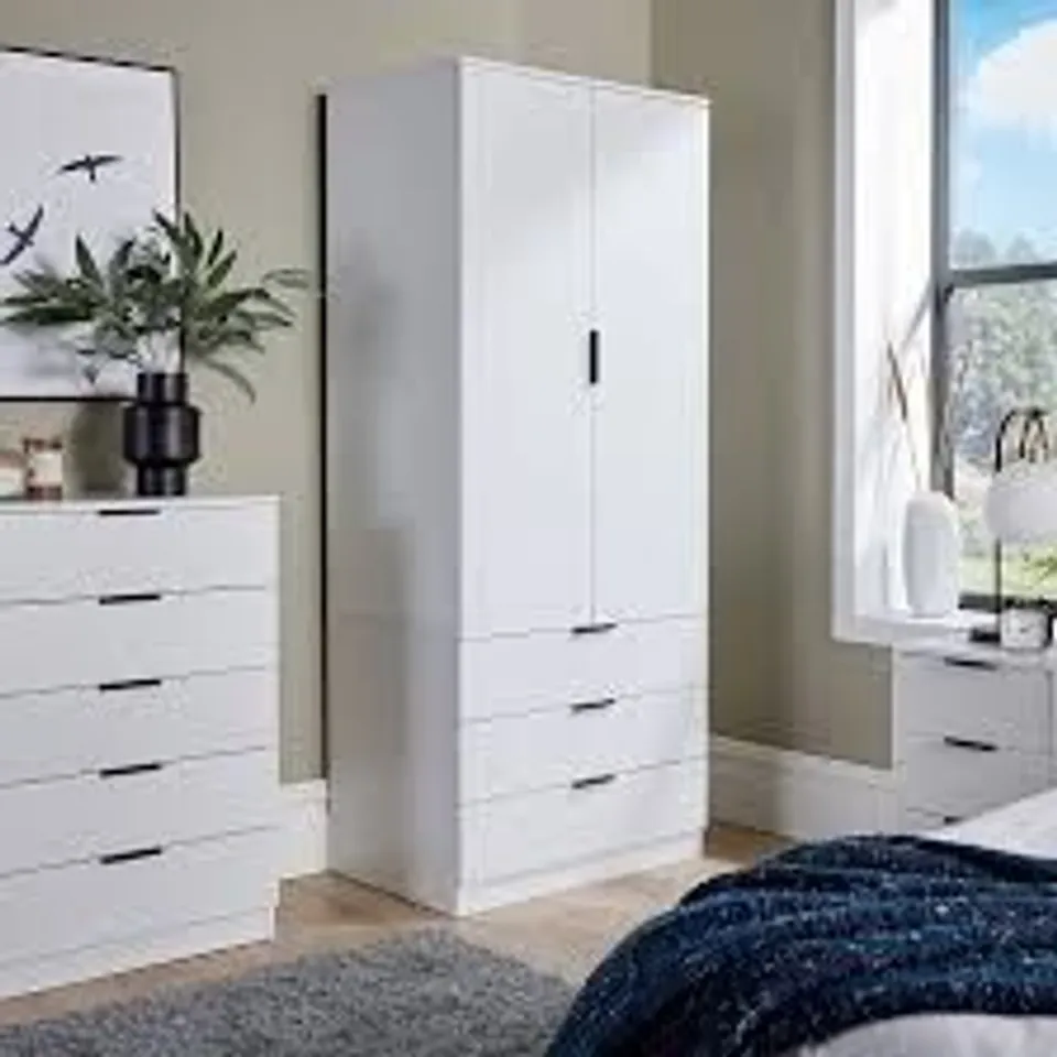 BOXED PHOENIX 3 DRAWER 2 DOOR WARDROBE - WHITE (2 BOXES)