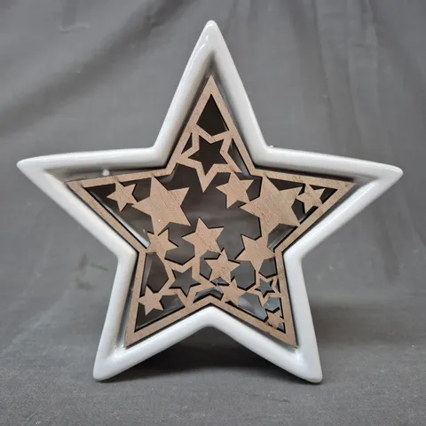 BOXED 16 CM LIGHT UP CERAMIC STAR CHRISTMAS DECORATION