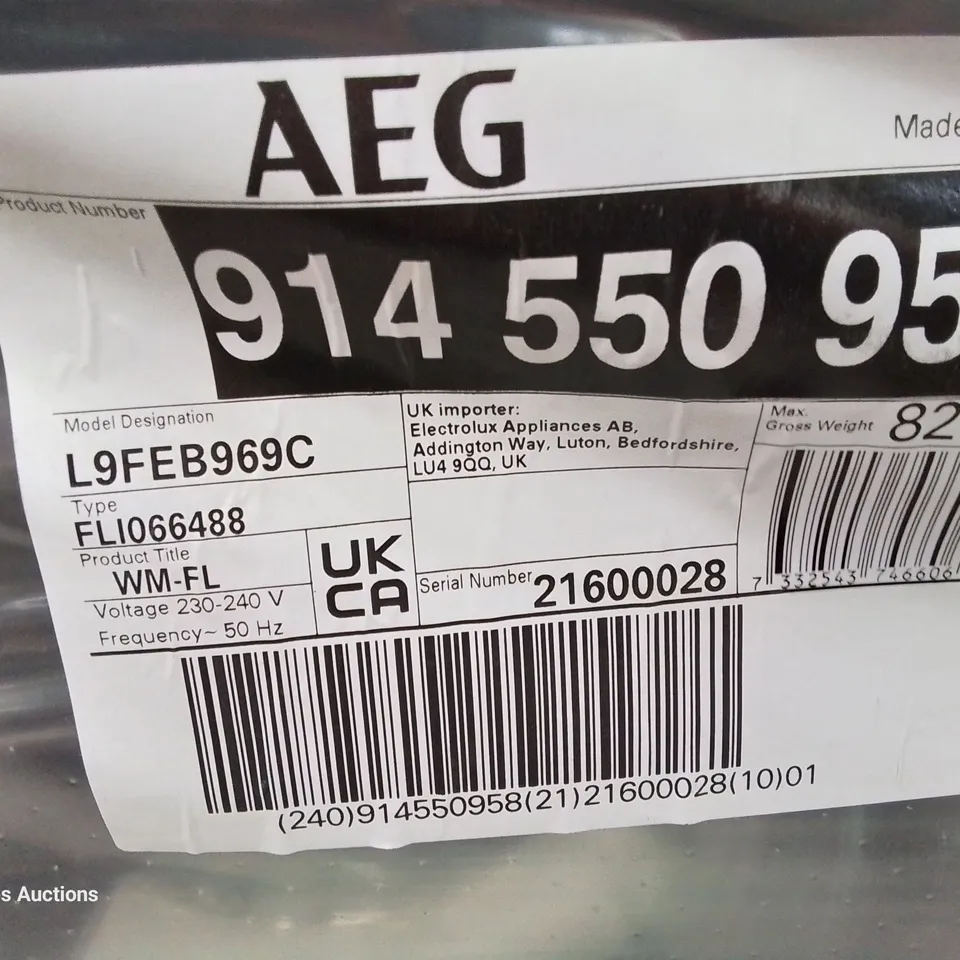 AEG  9000 SERIES FREESTANDING WASHING MACHINE, 9kg, 1600rpm SPIN, WHITE Model L9FEB969C