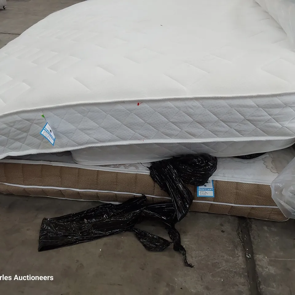 PALLET OF THREE ADDORTED UNBAGGED MATTRESSES KINGSIZE, DOUBLE & SINGLE