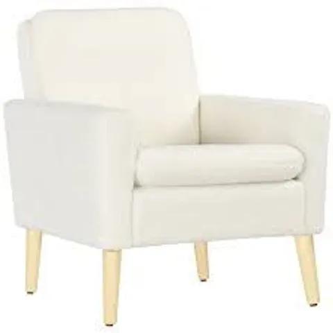 BOXED HOMCOM ARMCHAIR, UPHOLSTERED ACCENT CHAIR WITH WOOD LEGS AND WIDE PADDED SEAT, TEDDY OCCASIONAL CHAIR, CREAM WHITE (1 BOX)