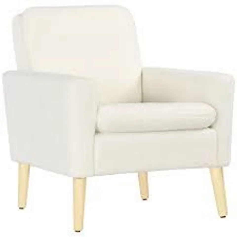 BOXED HOMCOM ARMCHAIR, UPHOLSTERED ACCENT CHAIR WITH WOOD LEGS AND WIDE PADDED SEAT, TEDDY OCCASIONAL CHAIR, CREAM WHITE (1 BOX)