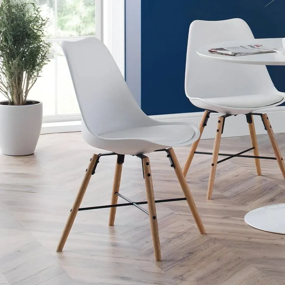 BOXED PAIR OF KARI DINING CHAIRS - WHITE/NATURAL