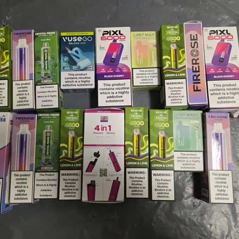 APPROXIMATELY 35 ASSORTED E-CIGARETTE PRODUCTS TO INCLUDE - VUSE GO, LOST MARY AND TIC TOCK