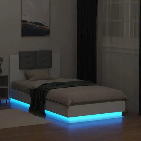 BOXED LATITUDE RUN BED FRAME WITH HEADBOARD AND LED LIGHTS WHITE 75×190CM SMALL SINGLE (2 BOXES)