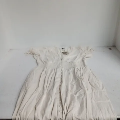 NOBODY'S CHILD WHITE DRESS WITH SMOCKED BODICE, BUTTON FRONT, UK 16