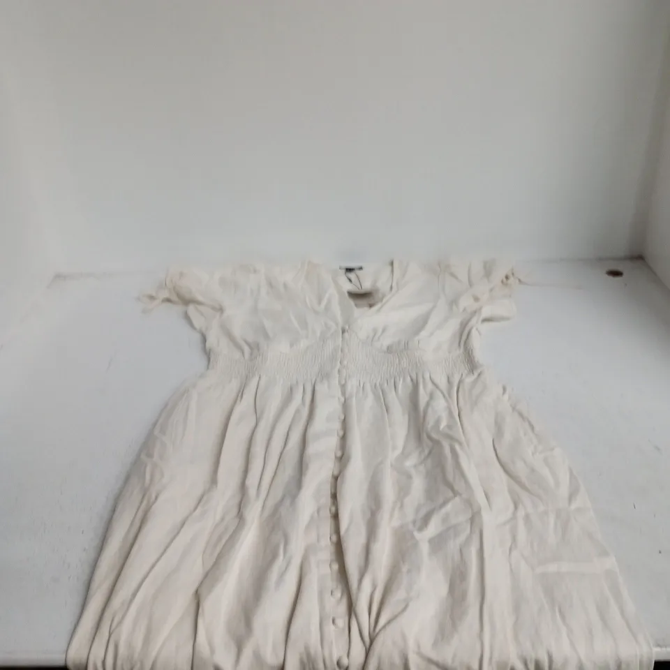 NOBODY'S CHILD WHITE DRESS WITH SMOCKED BODICE, BUTTON FRONT, UK 16