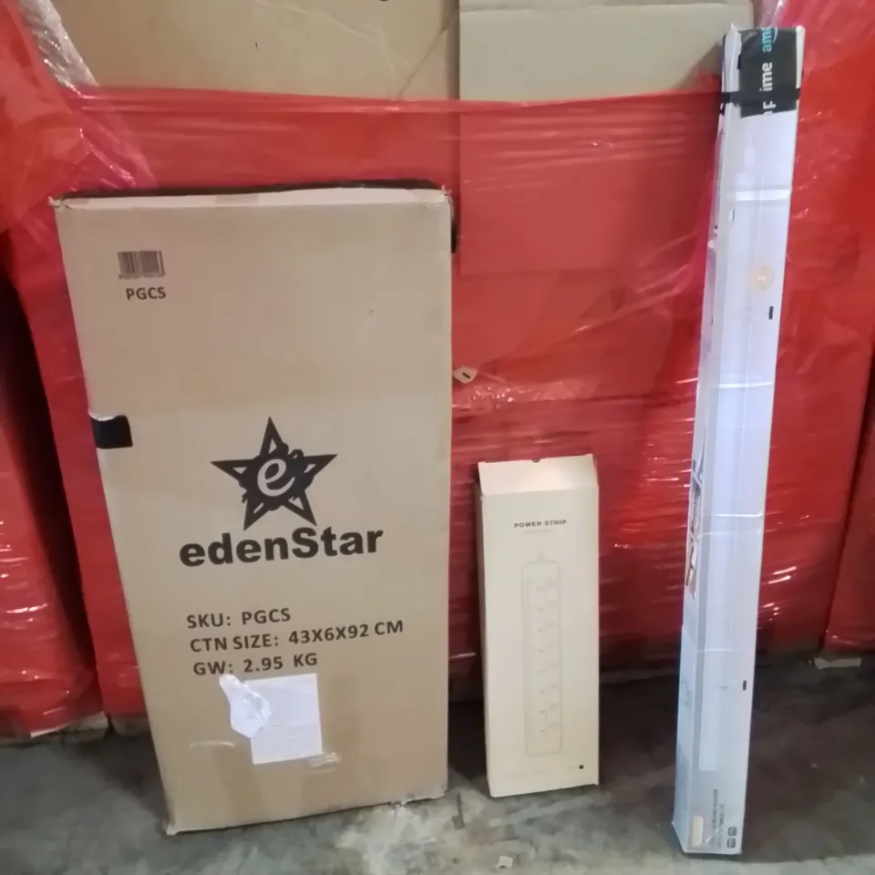 PALLET OF ASSORTED HOUSEHOLD GOODS AND PRODUCTS TO INCLUDE;PET CAR SCREEN,SLIMLINE HEATER,POWER STRIP