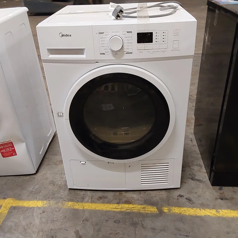 MIDEA MDG09EC80 FREESTANDING CONDENSER TUMBLE DRYER, 8KG, 16 PROGRAMMES, AUTO-DRY, ANTI-CREASE, DELAY START, CHILD LOCK - WHITE [ENERGY CLASS B]