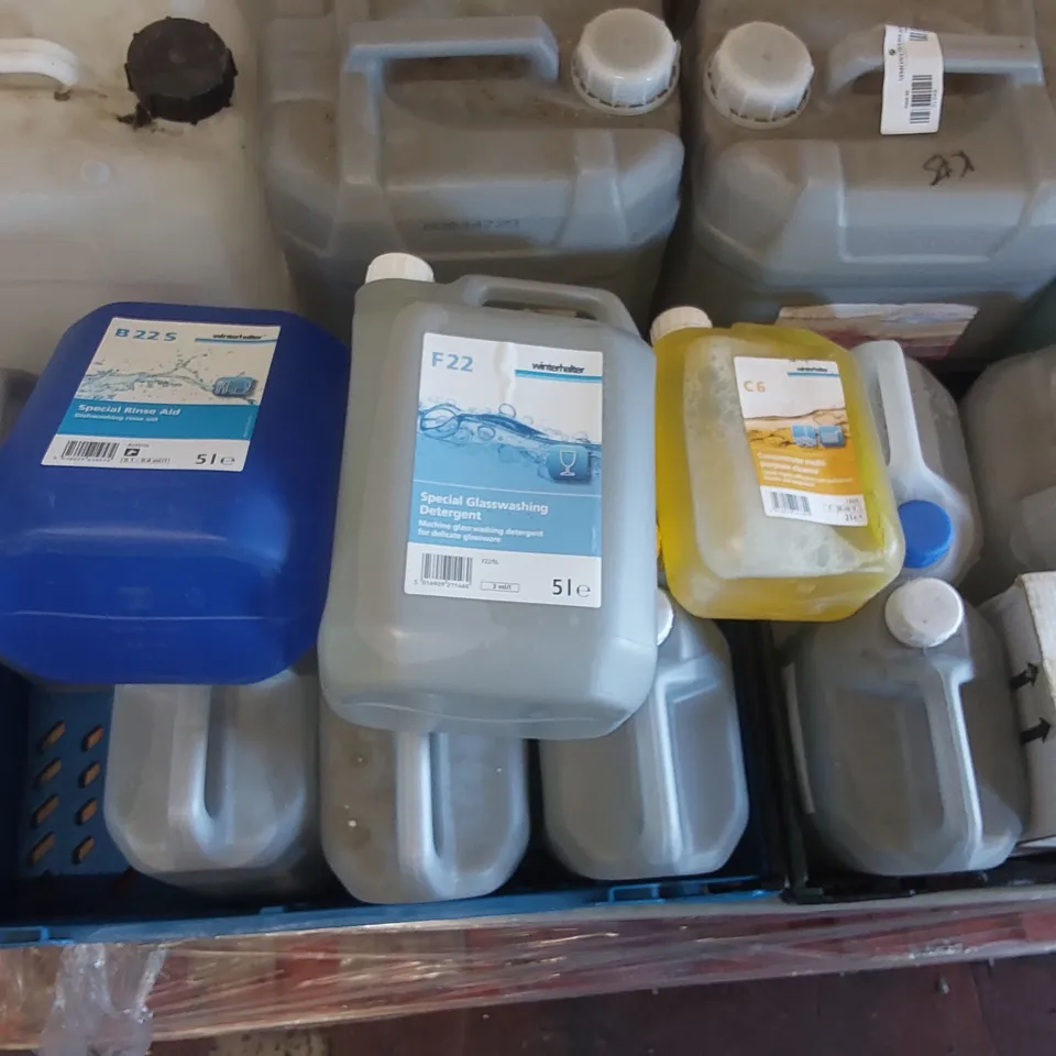 PALLET OF ASSORTED CLEANING PRODUCTS, DISHWASHER, GLASSWASHER, RINSE AID ECT