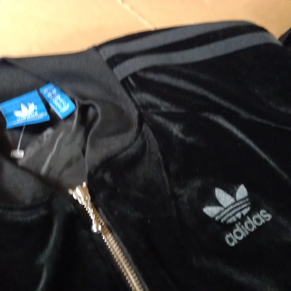 ADIDAS BLACK VELVET ZIP THROUGH JACKET - UK 10