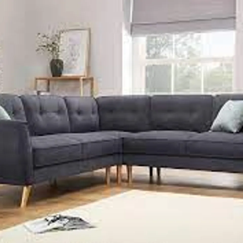 BOXED DESIGNER HARLOW SLATE GREY PLUSH FABRIC CORNER SOFA (ONLY BOXES 2 & 3 OF 3)