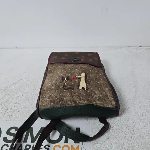 CROSSBODY BAG WITH CAT AND DOG MOTIF – DARK GREEN & BURGUNDY