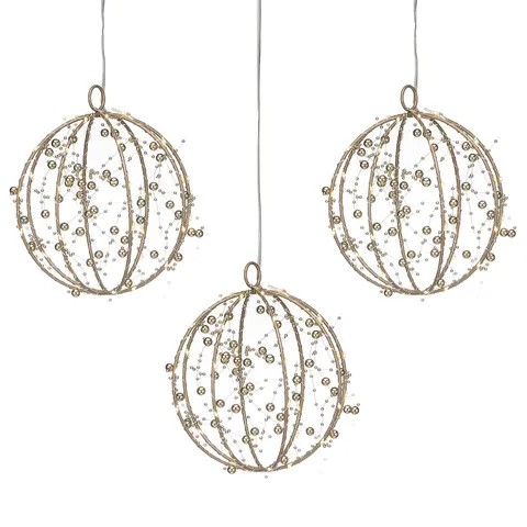 SARA BY SARA DAVIES SET OF 3 PRE LIT BEADED SPHERE'S