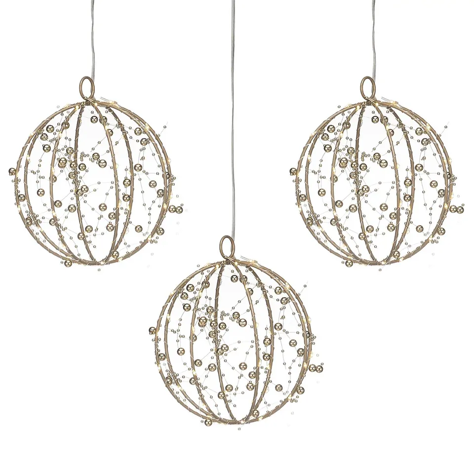 SARA BY SARA DAVIES SET OF 3 PRE LIT BEADED SPHERE'S