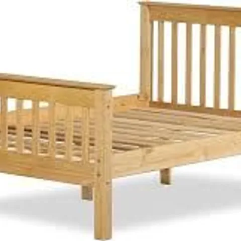 BOXED 4'6 SOMERSET BED, HEADBOARD, FOOTBOARD, SLATS, HARDWARE - WAXED (2 BOXES)