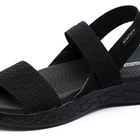 3 SHOE BOXES CONTAINING SKECHERS ON THE GO 600 GIRLS TRIP STRETCH FIT GORE SLINGBACK SANDAL - UK SIZE 4, BLACK