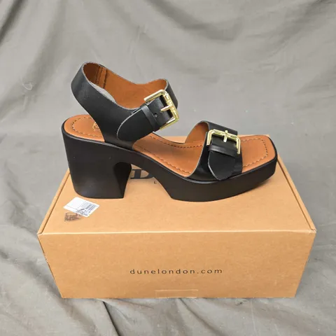 BOXED PAIR OF DUNE JENIES BUCKLE PLATFORM HEEL SHOES - 6