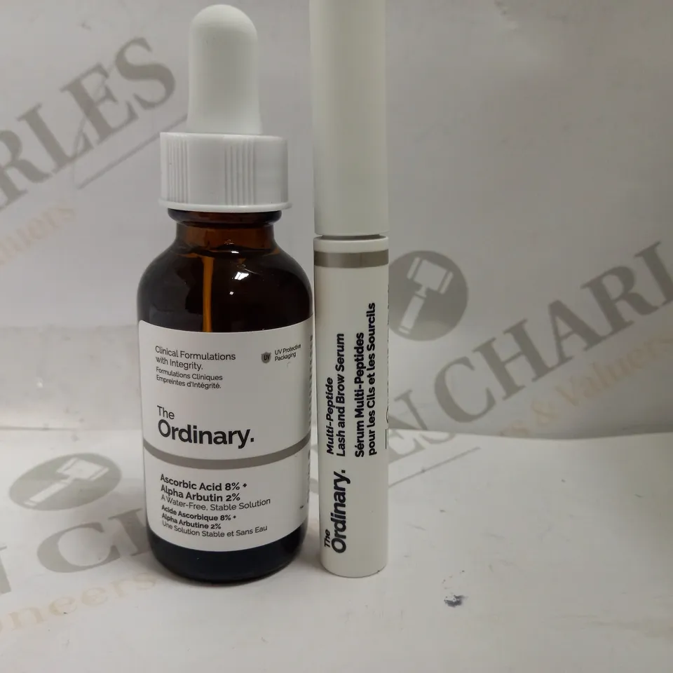 2 THE ORDINARY ITEMS INCLUDING ASCORBIC ACID (30ML) AND MULTI PEPTIDE LASH AND BROW SERUM (5ML)