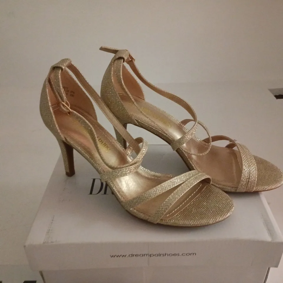 DREAM PAIRS GLITTER STRAPPY HIGH-HEEL SANDALS – GOLD, WOMEN'S UK 6 BOXED