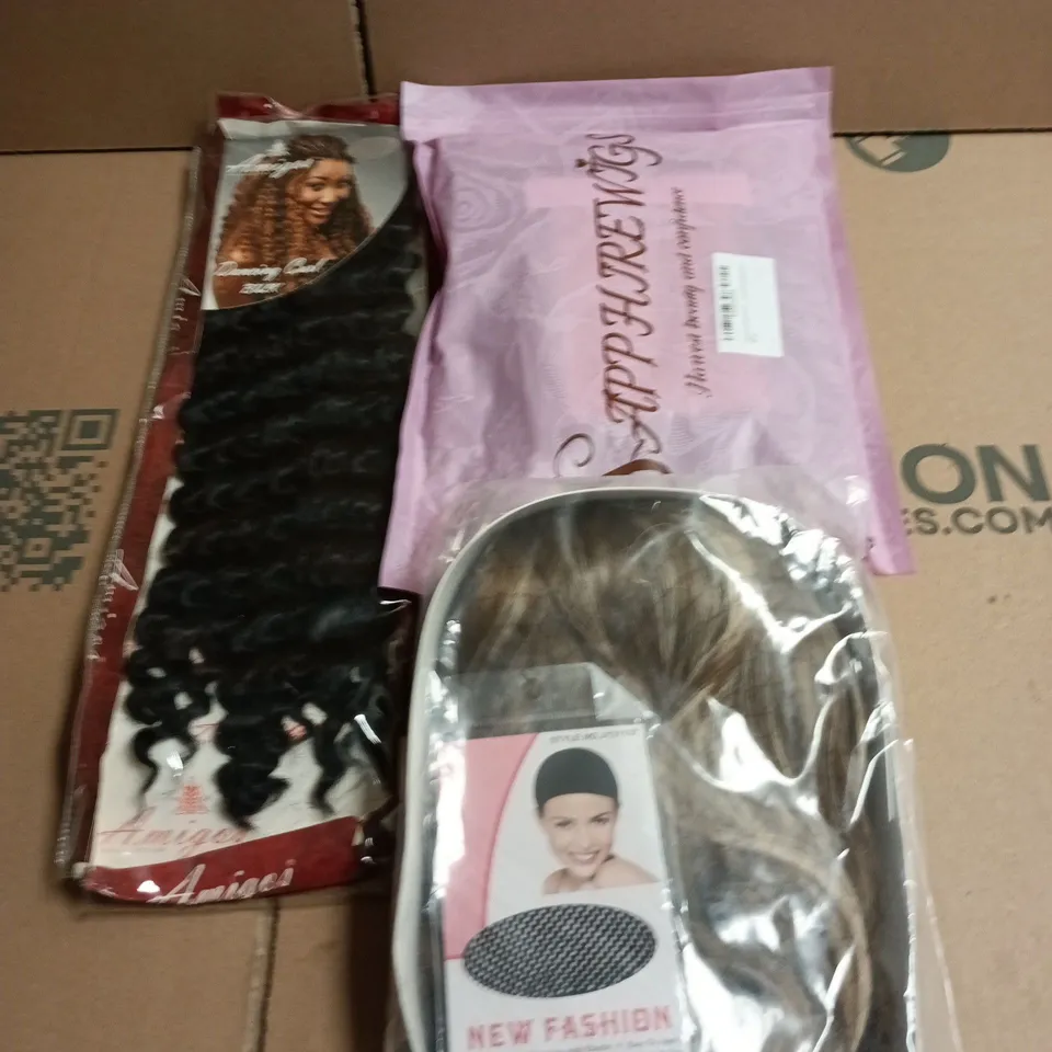 BOX OF APPROXIMATELY 10 WIGS AND HAIR PIECES VARIOUS COLOURS AND STYLES