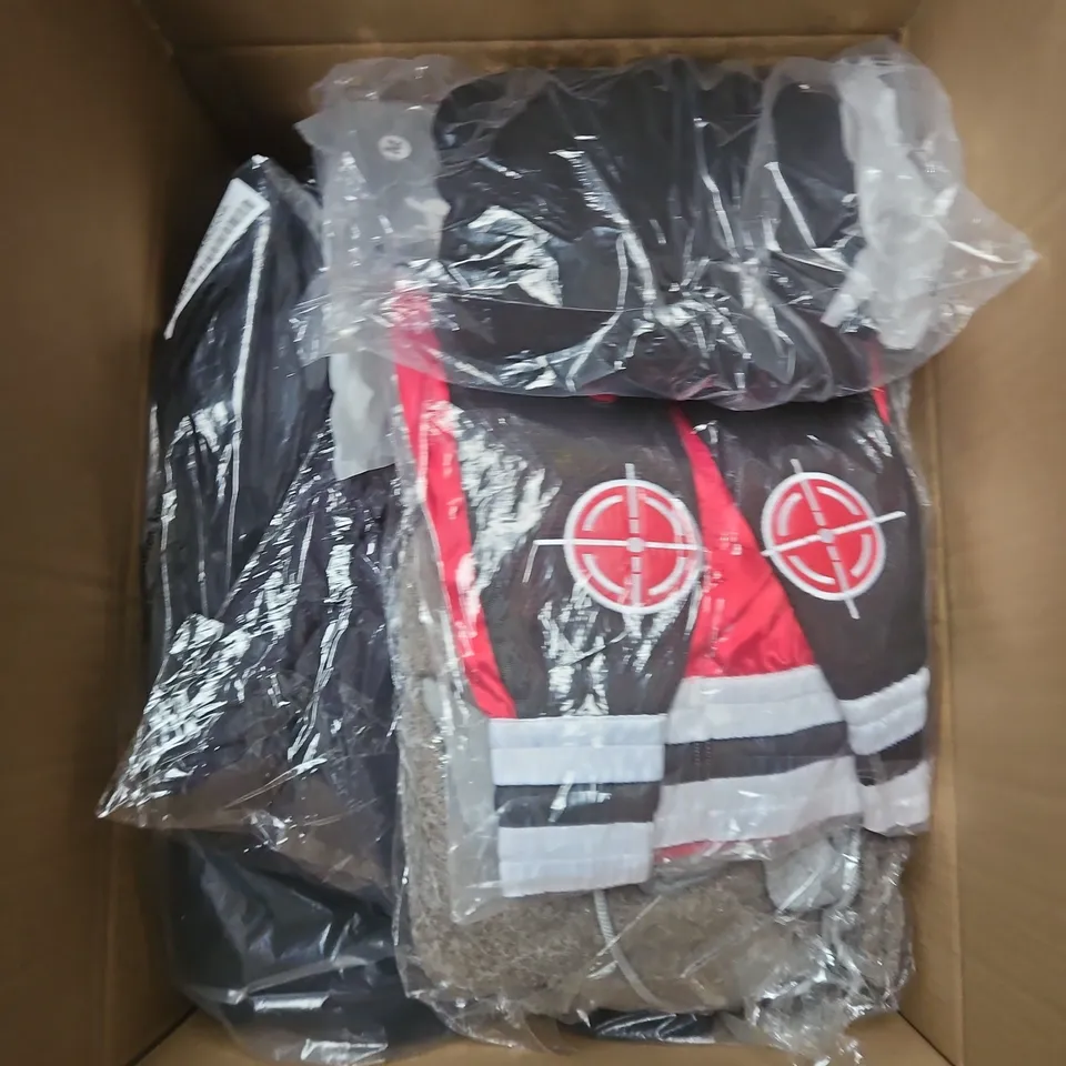 LARGE BOX OF APPROXIMATELY 25 ASSORTED CLOTHING ITEMS IN VARIOUS COLOURS, STYLES AND SIZES - COLLECTION ONLY