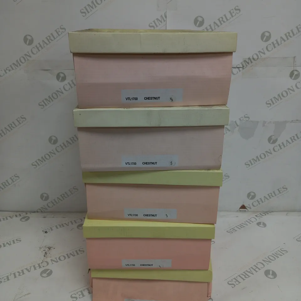 5 BOXED PAIRS OF STRAWBERRY WEDGE SHOES IN CHESTNUT SIZE 5 