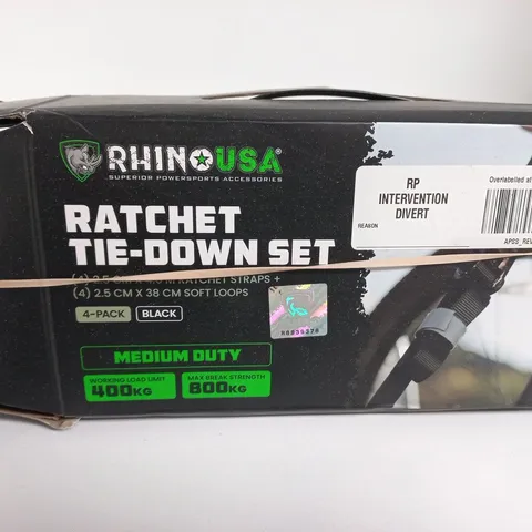 RHINO USA RATCHET TIE-DOWN SET – MEDIUM DUTY, 4-PACK, BLACK