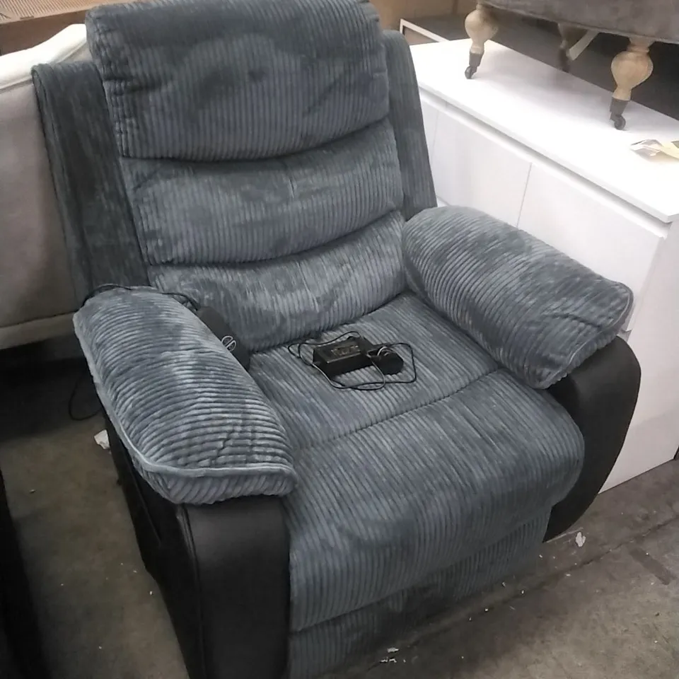 POWER LIFT RECLINER CHAIR DESIGNED WITH GREY CORDUROY FABRIC AND BLACK PU LEATHER SIDES