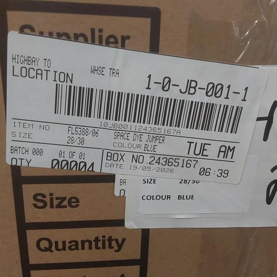 BOX CONTAINING APPROXIMATELY 4x BRAND NEW JULIPA BLUE SPACE DYE JUMPERS - SIZE 28/30
