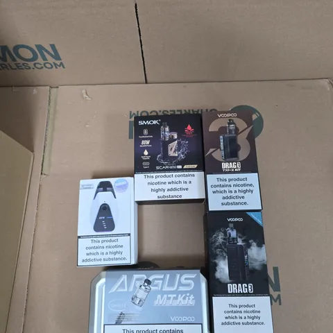 BOX OF APPROXIMATELY 30 ASSORTED E-CIGARETTES AND ACCOMPANIMENTS TO INCLUDE: SMOK SCAR-MINI KIT 