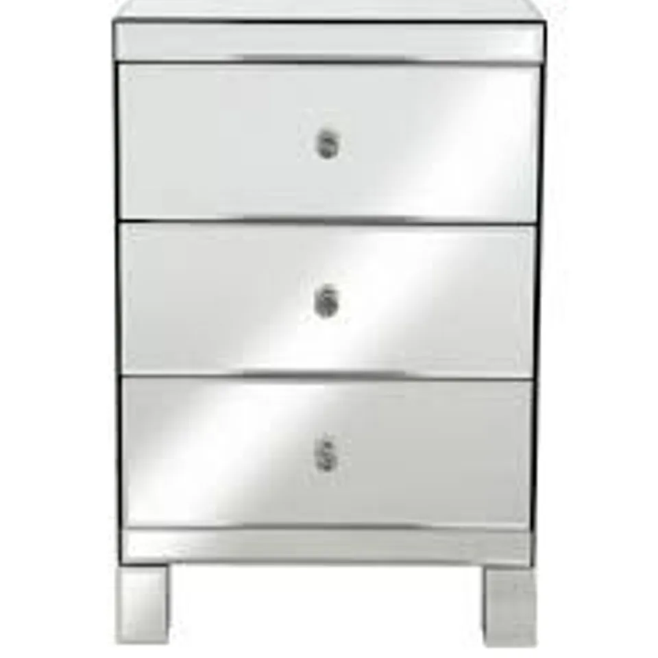 BOXED PARISIAN 3-DRAWER MIRRORED BEDSIDE CABINET RRP £199