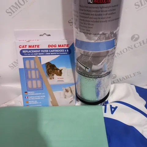LOT OF ASSORTED ITEMS TO INCLUDE - BED SHEETS - CAT MATES - FOAM MATES -