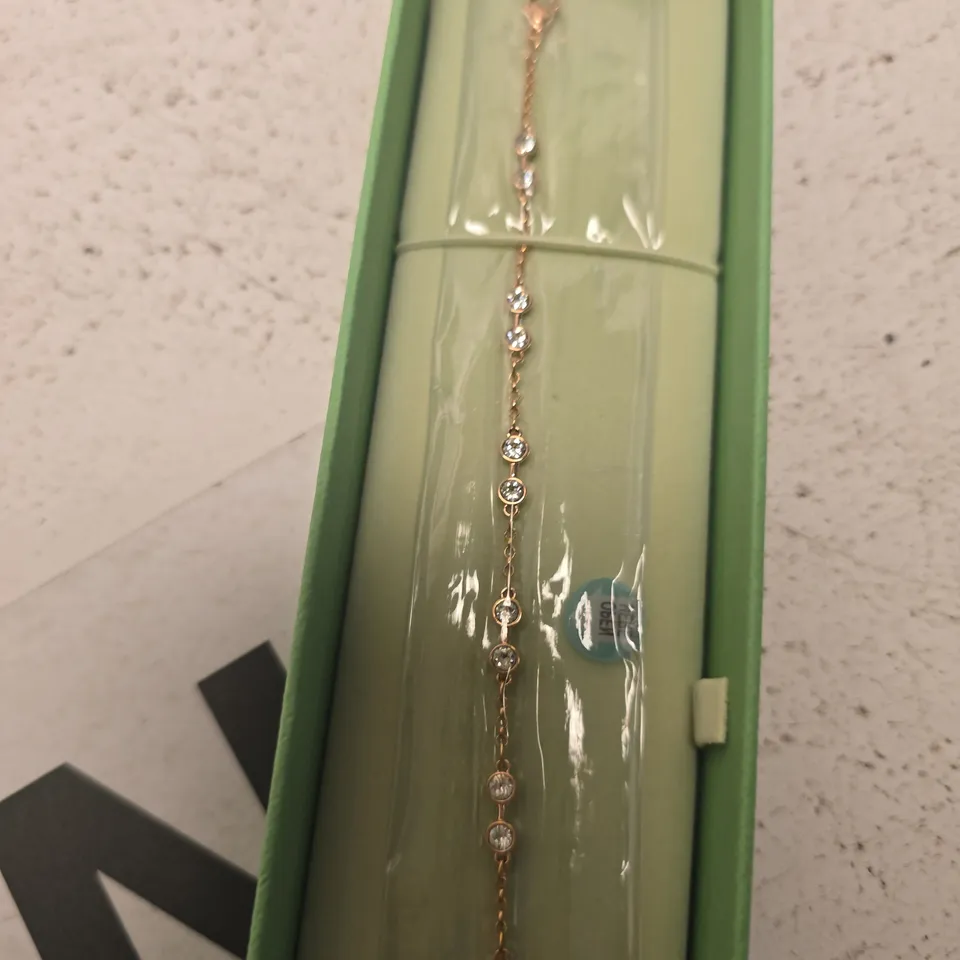 SWARVOSKI ROSE GOLD TONE CRYSTAL BRACELET – GREEN PRESENTATION BOX