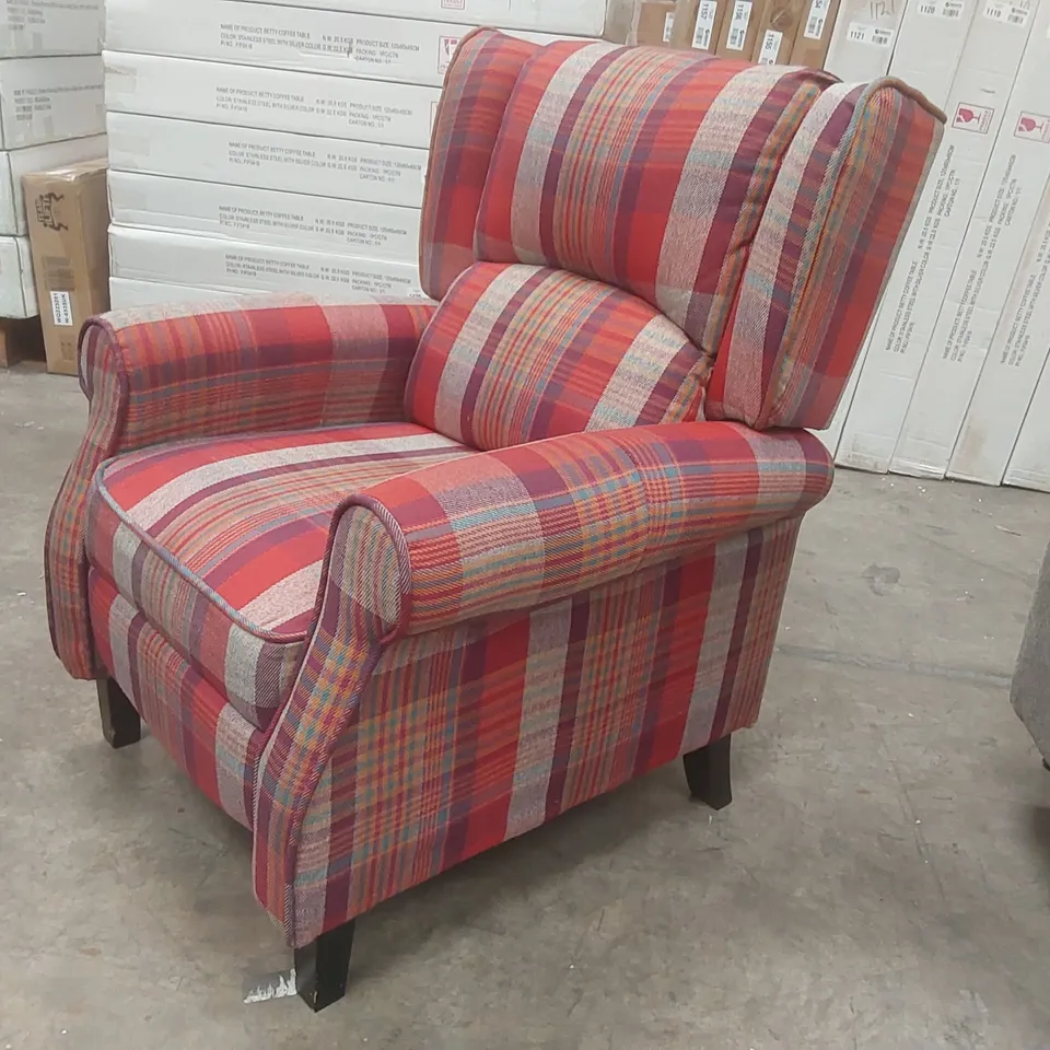 QUALITY DESIGNER FABRIC UPHOLSTERED PUSH-BACK RECLINER ARMCHAIR